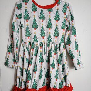 Girls 4T Christmas Twirl Dress Milk Silk Trees Ruffle Party Holiday Church